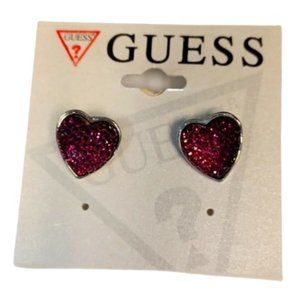 Guess Purple Shimmer/Sparkle Heart Studs NWT